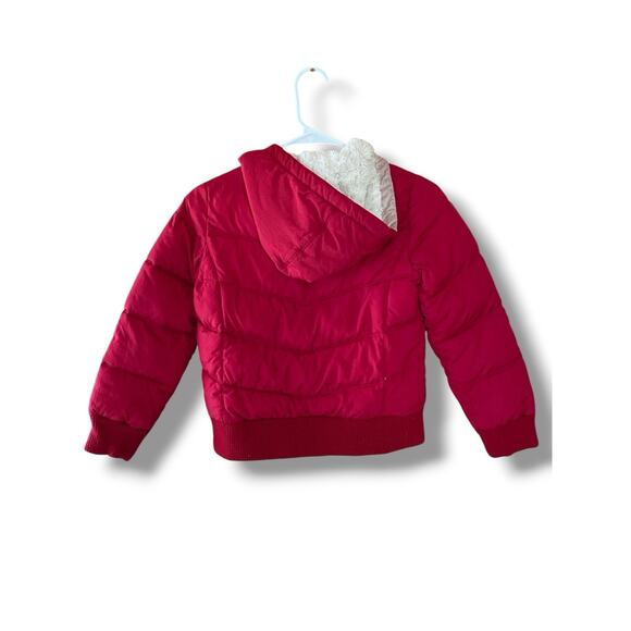 Old Navy Kids Red Winter Puffy Down Coat Fleece Lined Fur Hood Size Medium - Picture 6 of 6